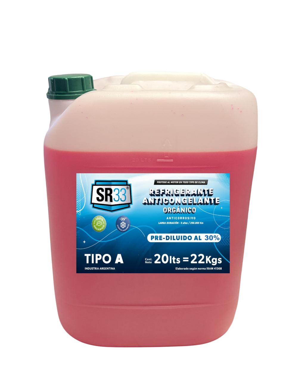 ANTICONGELANTE REFRIGERANTE PRE-DILUIDO AL 30% - BIDON 20 LITROS